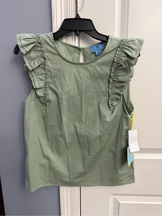 CeCe Tops - CeCe Sage Green Ruffle Shoulder Cotton Shell